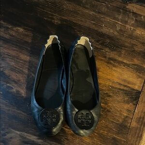 Tory Burch Reva Travel Black Leather Ballet Flats